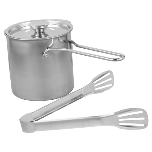SHINEOFI 1juego Olla Freidora De Acero Inoxidable Con Mango Antideslizante Y Clip Para Frituras De Pescado Verduras Y Diseño Compacto Para Cocinas De Inducción Y Uso Doméstico