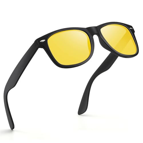 Photo de wearPro Lunettes Conduite de Nuit Polarisées Lunette Vision Nocturne Pour Hommes et Femmes Ultralégères Rétro Jaune Anti-Éblouissement Unisexes Noir Lunette de Nuit