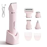 Rasoio Elettrico Donna 5-in-1 | Impermeabile IPX7 per Bikini, Ascelle, Gambe & Viso | Depilatore Intimo Multifunzione | Ricarica USB | Cadeau Donne (Rosa)