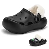 Toddler Fleece Lined Clogs Boys Girls House Fuzzy Slippers Kids Slip On Winter Clogs with Fur Lined Black