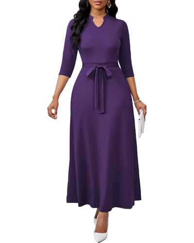 Image of BubFee Maxi Dresses for Women Semi Formal Long Dress 3 /4 Sleeve Casual A-line Church Dresses with Pockets