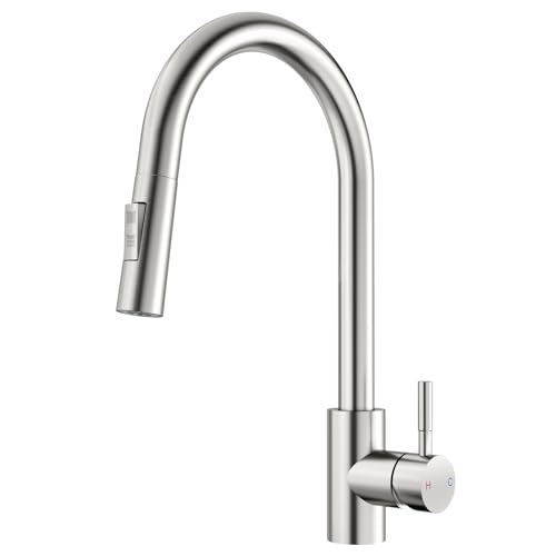 Rainsworth Robinet de cuisine avec douchette extensible - Robinet de cuisine haute pression avec deux types de jet d'eau, robinet d'évier rotatif à 360°, mitigeur de cuisine en acier inoxydable,