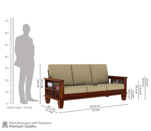 Image of Sheesham Wood 5 Seater Sofa Set for Home Living Room Office || 3+1+1 Solid Wood Sofa Sets Wooden Sofa Sets 5 Seater (Honey Finish)