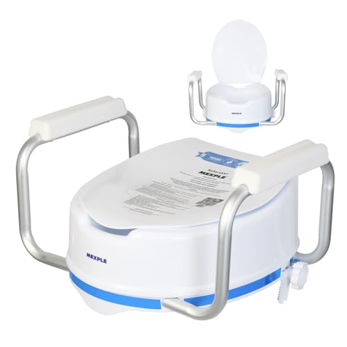 Image of MEXPLE RaiXer6EXT Raised Toilet Seat Raiser with Side Handles | 6 Inch Elevated Toilet Seat for Seniors & Disabled | Commode Raiser with side Safety Arms | Support for Knee, Hip & Recovery Care