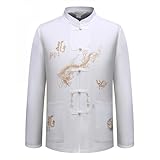 Chinesische Herren-Kleidung Tang-Anzug – Kung-Fu-Langarm-Shirt für Erwachsene, traditionelle Tang-Kung-Fu-Uniform, Weiß, XXL