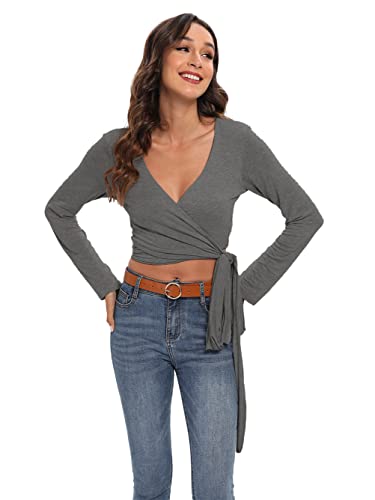 Image of Famulily Women's Sexy Deep V Neck Bandage Surplice Wrap Crop Top