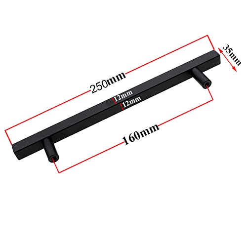SYDARSYN 2 Pcs Black Cupboard Handles Stainless Steel Square T Bar Cabinet Handles Kitchen Drawers Knobs Pull Handles Bathroom Door Handles Furniture Pulls 160mm - Image 2