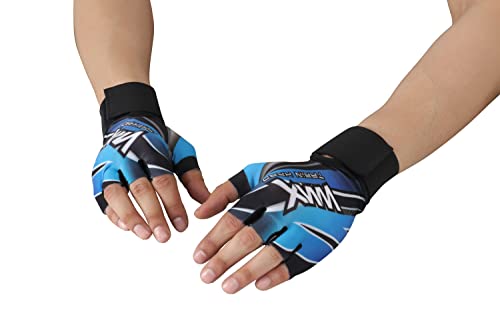 NEVER LOSE Unisex Leather Gym Gloves | for Professional Weightlifting, Fitness Training and Workout | with Half-Finger Length, Wrist Wrap for Protection (L, Pro Grip Blue)