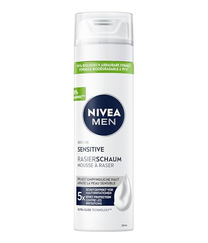 NIVEA MEN Sensitive Rasierschaum (200 ml), Rasierschaum für Männer mit Kamillenextrakt & Vitamin E für eine sanfte Rasur, schützende Formel gegen Hautirritationen