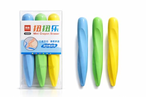 Image of Parshya Mini Crayon Eraser Set for Kids (Pack of 3) | Cute Colorful Pencil Erasers | Soft Dust-Free Non-Toxic Rubber | School Supplies, Return Gifts, Stationery Kit for Boys & Girls