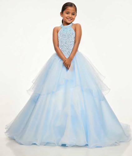 Girls Beaded Miss National Pageant Dresses Pearls Rhinestones Flower Girl Kids Children 1st Pageant Dress3