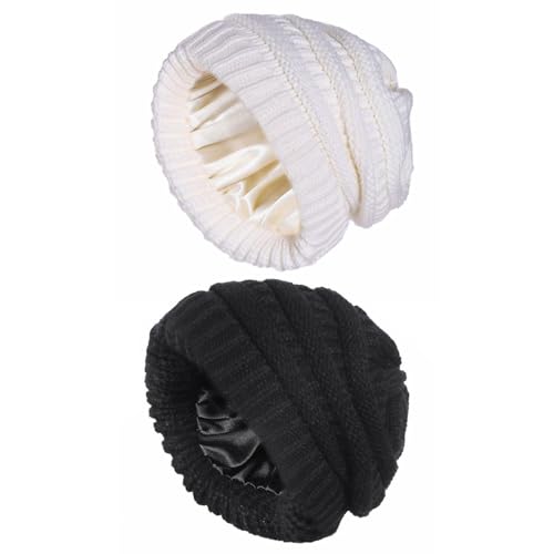 CWPFVQA 2 Stück Strickmützen, Beanie-Mützen Für Damen, Winddichte Warme Mützen, Wintermützen Für Damen, Einfache Modemützen, Bekleidungszubehör