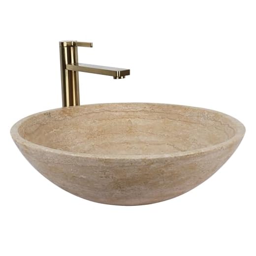 Natural Travertine Stone Round Vessel Sink for Bathroom, 17 Inch Travertine Marble Bathroom Sink, Vanity Bowl Basin