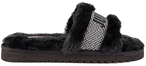 Juicy Couture Women's Slide Sandals With Faux Fur Slipper Sandals, Furry Slides, Womens Slip On Slippers-Halo-Black-6 #TOP1