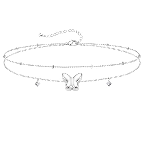 GoldSterling Silver Anklet Bracelets for Women Waterproof Non Tarnish 925 Sterling Sliver Plated Heart Evileye Butterfly Charm Dainty Summer Beach Anklets for Women Beach Vacation Bikini Outf product thumbnail 13