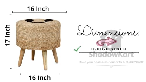 ShadowKart Dori Combo Ottoman | Handwoven Pouffe Stool Set for Home Decor | Durable & Stylish Footrest for Living Room & Balcony | 16x16x17 Inch (Combo Smiley-Jute)