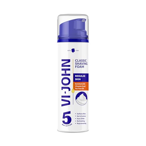 Image of VI - JOHN Shaving Foam For Men,Classic Regular Shaving Foam With Goodness Of Nature,Tea Tree Oil,Vitamin E Enriched And Anti- Bacterial Formula(200Gm- Pack Of 1)