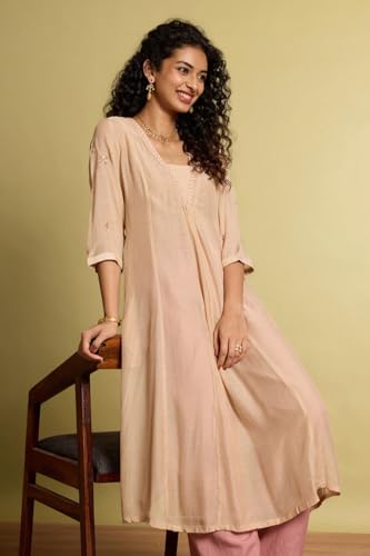 Image of Taneira Women Viscose Embroidered Beige Kurta for Women (KUAM37BEXXL-Beige-XXL)