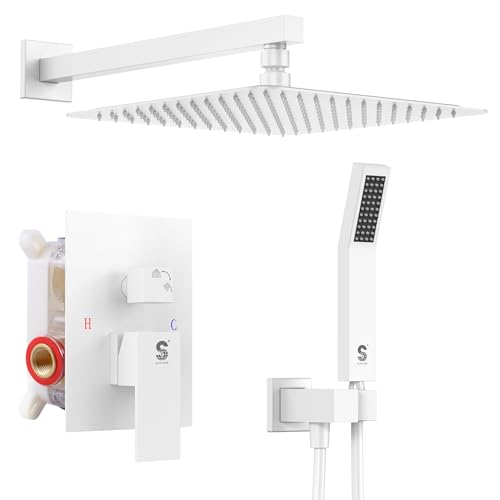 SR-SUN-RISE-White-Square-Rainfall-Shower-Head-and-Handle-Set-Wall-Mounted-Shower-Fixtures-Metal-Shower-Faucet-Trim-Repair-Kits-With-Shower-Valve-10-Inches