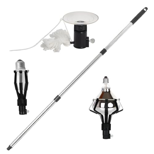 KOKOWOO 12FT Light Bulb Changer for High Ceilings and Recessed Lights，Extending Light Bulb Changing Pole with Baskets and Suction Cup, High Reach Light Bulb Changer Removal Tool for Household, black