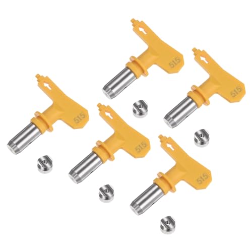 sourcing map 5pcs Reversible Spray Tips for Airless Sprayer 515 Paint Spray Nozzle Tips Sprayer Machine Parts for Home Garden Building Fences, Yellow