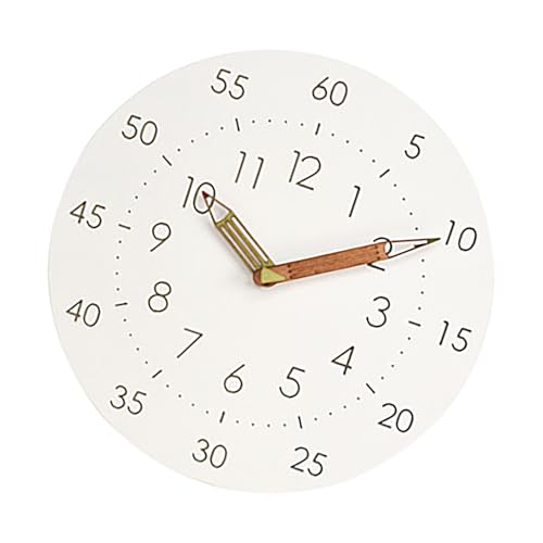 壁掛け時計 子供 置き時計 知育時計 静音 連続秒針 大文字 アラビア数字 非電波 直径約30cm 掛け時計 おしゃれ 電池1本付き 自宅 寝室 子供用 生徒用 (ホワイト)