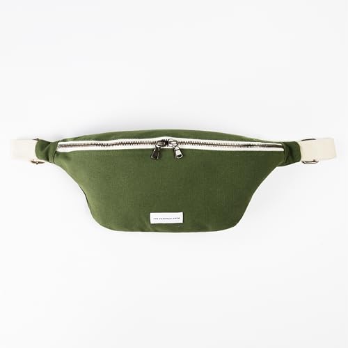 Image of The Peacock Crew Canvas Crossbody Sling Bag for Men & Women - Adjustable Strap, Dual Zippers Left /Right Handed, Secure Everyday Travel Fanny Pack Shoulder Pouch, Trekker Camo Green, 14.5 x 6.3 x 3.6