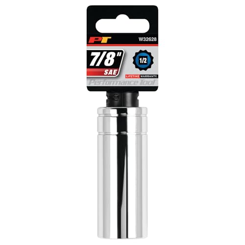 Image of Performance Tool W32628 1 /2 in. Drive 7 /8 in. 12-Point Deep Socket | Chrome vanadium steel resists corrosion. Recessed edges reduce fastener rounding. Large size stamping