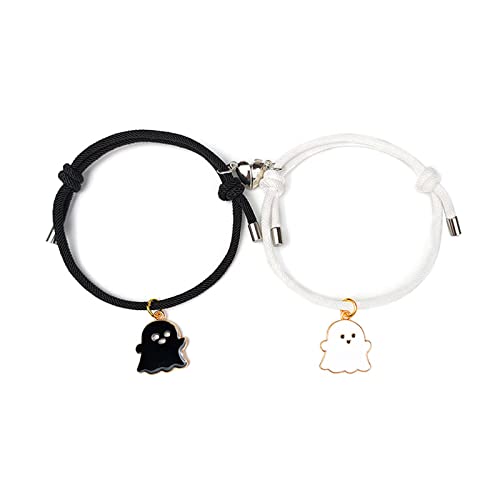 Image of 2Pcs Love Heart Couple Matching Bracelet Set Adjustable Braide Rope Halloween Mummy Ghost Pumpkin Hat Wizard Bracelet for Women Men Lover Friend Friendship Jewelry