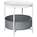 HOMCOM Mesa Auxiliar Moderna con Bandeja y Cesta Extraíble Mesa de Salón Redonda con Marco de Acero para Dormitorio Oficina 46x46x48 cm Blanco
