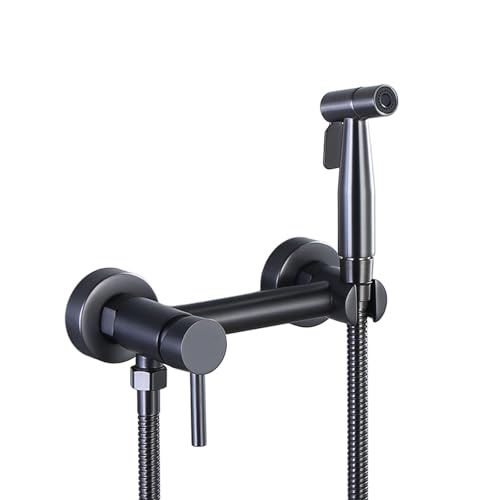 Ducha Higienicas para WC, Grifo Bidet para WC de Mano Agua Fría y Caliente, Kit de Ducha Bidet Acero Inoxidable con Manguera de 1.5m, Pulverizador de Bidé Portátil para Inodoro, Gris Pistola