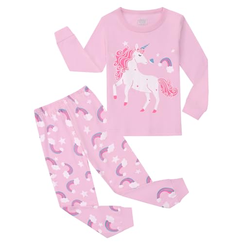 Codkkre Schlafanzug Mädchen Einhorn Kinder Pyjama Baumwolle Langarm Winter Unicorn Schlafanzüge Zweiteiliger Größe 104, Rosa/Einhorn