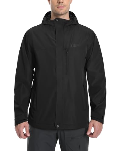 Pioneer Camp Herren Regenjacke Wasserdicht Atmungsaktiv Outdoor Jacke Mit Kapuze 4 Taschen Schwarz M