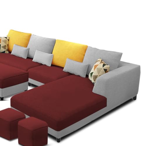 Image of Galib LHS 8 Seater L Shape Sofa Set for Living Room (Maroon Grey Fabric) Premium Fabric Sofa