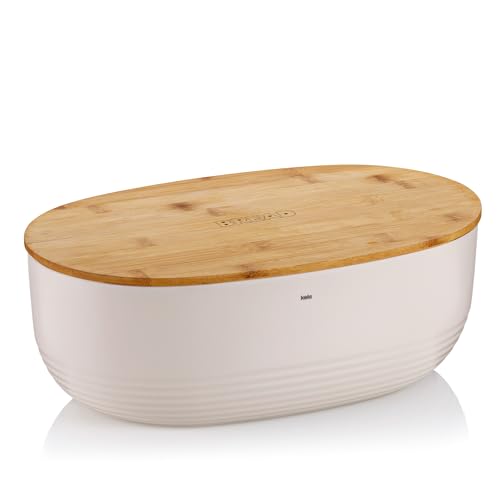 kela Boîte à pain beige avec trous d'aération dans le couvercle en bambou 37,5x23x14cm, Boîte à pain en plastique, NAMUR, boîte de conservation du pain