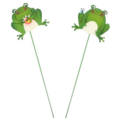 Outanaya 2pcs Decorative Metal Frog Garden Stakes Yard Frogs Lawn Ornaments for Outdoor Patio Planter Decor Artistic Flowerpot Stakes for Garden Decoration