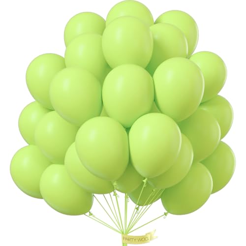 Image of PartyWoo Lime Green Balloons 100pcs 12 Inch Light Green Latex Helium Balloons for Graduation Wedding Baby Shower Anniversary Birthday Dinosaur Jungle Golf Football Theme Party Decorations Green-Y6