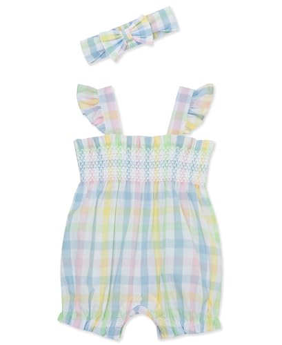 Little Me Clothes for Baby Girls' Check Bubble Romper and Headband Set, Multicolored, 6 Months