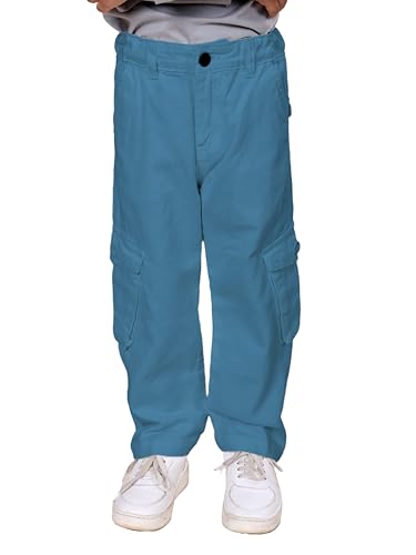 Image of KiddoPanti Boys Cargo Pants | 100% Cotton Twill | Comfortable Regular Fit | Elastic Waistband & Zip Fly | 6 Pocket Lower for Kids | Full-Length Casual Wear
