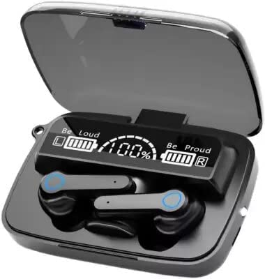 Generic M-19 TWS Wireless Headphones in charging case with LED display showing battery levels
