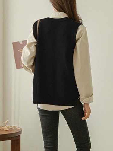 Image of Wowcarbazole Womens V Neck Sweater Vest Casual Ribbed Knitted Sleeveless Trendy Pullover Tank Tops Fall