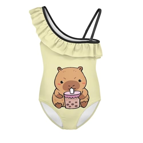 Image of Girls One Piece Swimsuit Ruffled Halter Bathing Suit with Adjustable Strap Beach Sport Swimwear for 3-14 Years