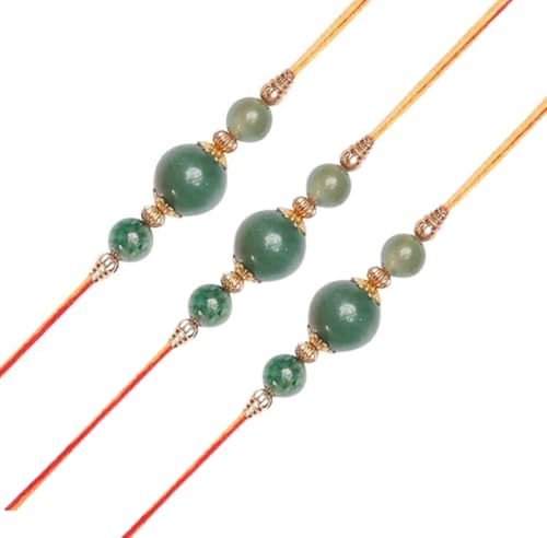 Image of Shubhanjali Crystal Beads Rakhi for Brother | Handmade Healing Crystal Stone Designer Rakhi for Bhaiya | Raksha Bandhan Gift Set with Roli Chawal, Kumkum, Greeting Card & Potli