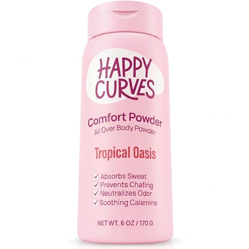 Image of HAPPY CURVES Comfort Powder: Talc Free Anti Chafe Body & Foot Dusting Powder Deodorant to Control Inner Thigh Chafing, and Private Areas 6oz (Pack of 1) - Tropical Oasis