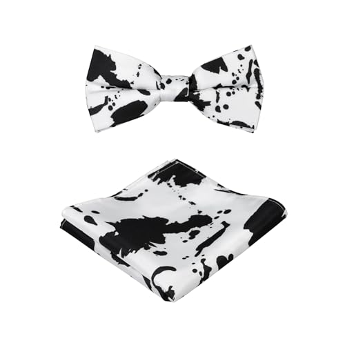 Men's Dress Vest COW Pattern Design with Black Background. Vaca Animal Cattle Milk Cow Mens BOW Tie and Hanky Set3