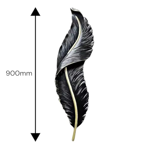 Image of Resin Antique 900MM Feather Wall Sconce|Snowy Quill Decorative Wall Light for Living Room, Hallway, Kitchen & Office- Warm White, Cool White, Natural White (Black+Golden)
