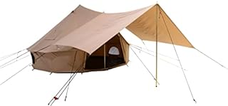 WHITEDUCK Awning for Premium 100% Cotton Canvas Bell Tent in Beige & White Color, Complete Canopy with Poles for All Season Camping and Glamping (16', Regatta Bell Tent)