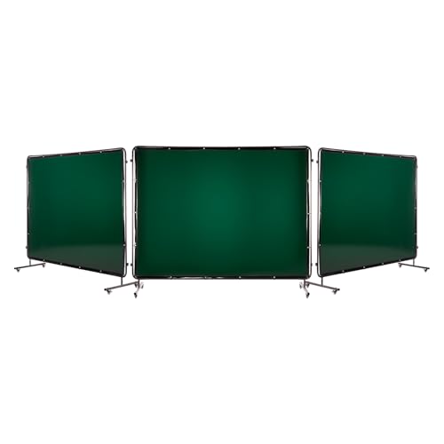 VEVOR Welding Screen with Frame 3-Panel 6 x 8 FT Welding Curtain Screen Flame-Resistant Vinyl Safety Protection Screens with 12 Wheels & 6-Level UV Protection for Workshop/Industrial Use Dark Green