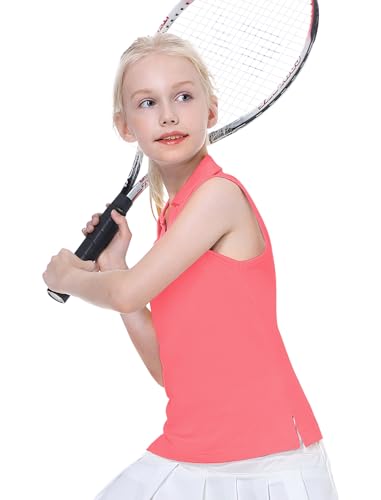 Image of EXARUS Girls Golf Polo Tennis Shirts Sleeveless Kids V-Neck Tank Tops | Equestrian UPF 50+ Quick Dry Clothes