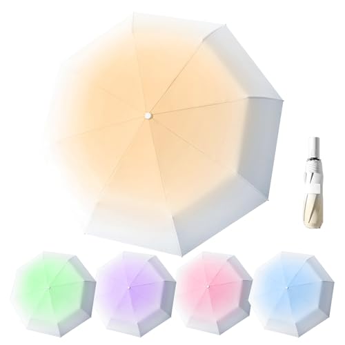 EEPLUYTY Paraguas de bolsillo con apertura y cierre automático, paraguas resistente al viento de 8 polos, paraguas plegable resistente al viento, protección UV, color degradado (amarillo)